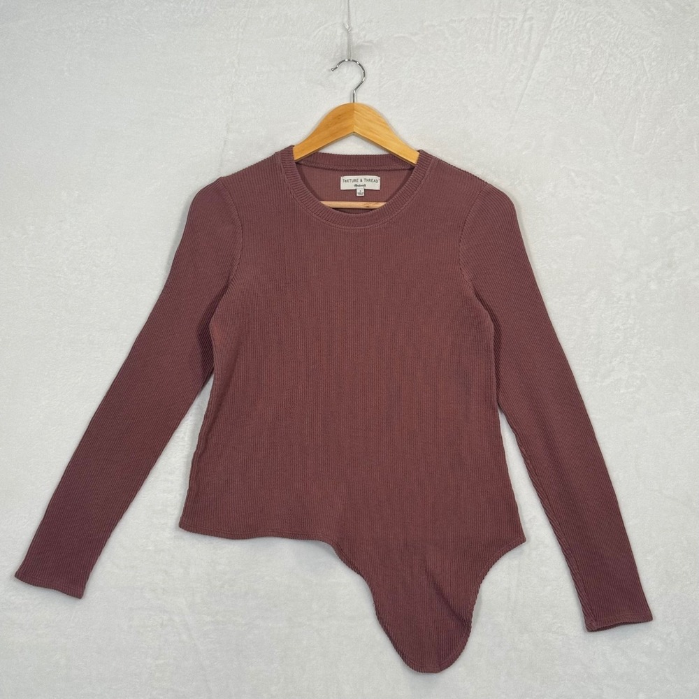 Madewell Mauve Asymmetrical Ribbed Long Sleeve Top Small